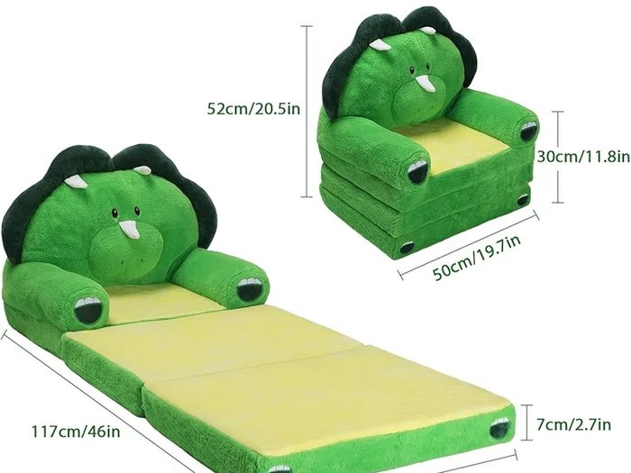 Dinosaur Foldable Kids Sofa,Toddler 2 in 1 Flip Open Sofa Bed,Children Couch Backrest Armchair for Bedroom Livingroom,Birthday Gift for Boys Girls,Green