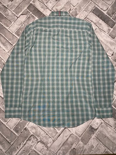 Tommy Hilfiger 80's 2 Ply Mens Green Check Long Sleeve Shirt Size Small
