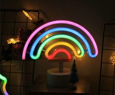 Cute Colorful Neon Rainbow Sign Lights Rainbow Neon Light with Base Battery Powered Rainbow Indoor Night Light Decoration for Kids Room Living Room Festive Party Wedding Party (FREE POSTAGE)