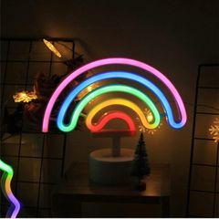 Cute Colorful Neon Rainbow Sign Lights Rainbow Neon Light with Base Battery Powered Rainbow Indoor Night Light Decoration for Kids Room Living Room Festive Party Wedding Party (FREE POSTAGE)