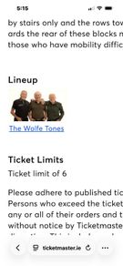 Wolfe Tones tickets x 4