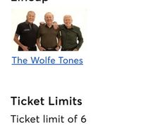 Wolfe Tones tickets x 4