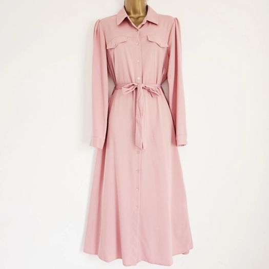 Dorothy Perkins Salmon Pink Button Crepe Belted Shirt Dress