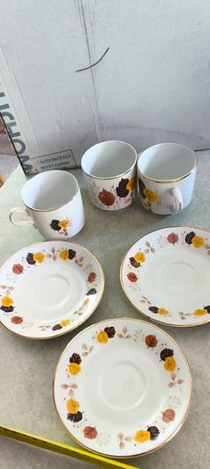 SET Of  3  Arklow Pottery coffee cups and saucers featuring the "Autumn Leaves" pattern.