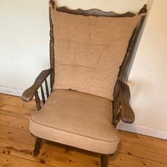 Vintage Wooden Armchair with High Back & Cushions