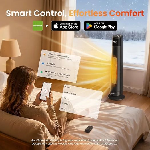Electric Portable Space Heaters, 2000W PTC Ceramic Heater with WiFi & Voice Control, 70  Oscillation for 220 sq.ft, 3 Heat Modes, 45dB Smart Portable Space Heaters for Office & Home Use