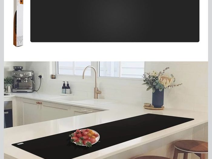 Silicone Kitchen Worktop Protector: 125 x 40 cm Heat Resistant Silicone Mat Long Silicone Mat for Worktops - Heat Resistant Mat for Kitchen Countertop Waterproof Cuttable Table Protector/Black/Foepoge
