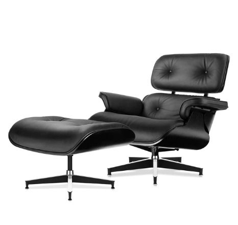 NORMAL B Ashwood Replica Lounge Chair with Ottoman Black Lather