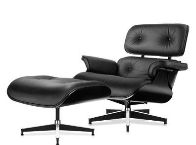 NORMAL B Ashwood Replica Lounge Chair with Ottoman Black Lather