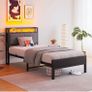 3ft Single Bed Frame with Storage Headboard,LED Lights,Metal Upholstered Platform Bed Frame with Charging Image 8