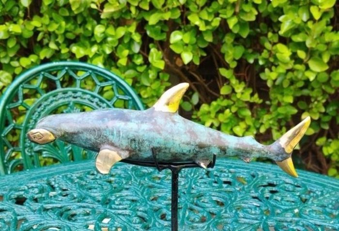Hammerhead Shark - Patinated Bronze With Gold Accents