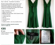Vintage Ted Baker London 100% Silk Dress - Size 8/10, Emerald Green