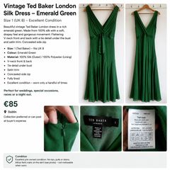 Vintage Ted Baker London 100% Silk Dress - Size 8/10, Emerald Green