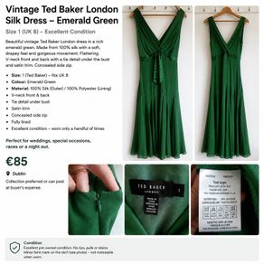 Vintage Ted Baker London 100% Silk Dress - Size 8/10, Emerald Green