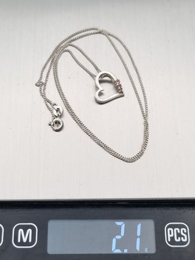 925 Vintage Open Heart Sterling Silver CZ Necklace