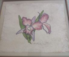 lovely framed water coulure still life of flower signed.
