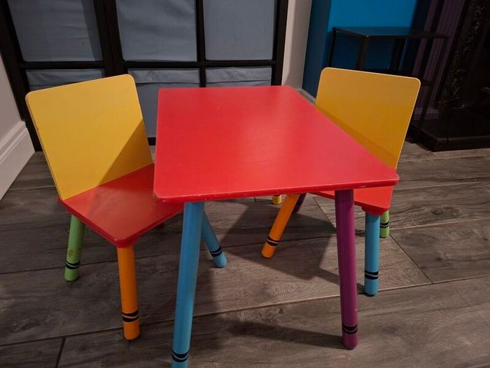Kids Wooden Table and Chairs x2