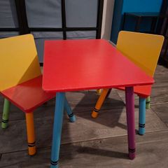 Kids Wooden Table and Chairs x2