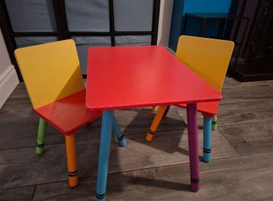 Kids Wooden Table and Chairs x2