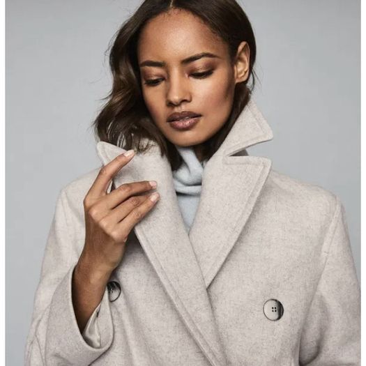 Reiss Tailored Double Breasted Wool Blend Coat Light Gray Melange (Size M) Like New