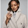 Reiss Tailored Double Breasted Wool Blend Coat Light Gray Melange (Size M) Like New Image 2