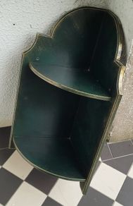 Vintage laquered green & gold trim corner shelf