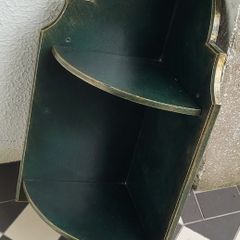 Vintage laquered green & gold trim corner shelf