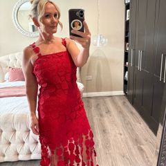 river island red crochet dress