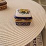 Vintage collectable porcelain cobalt blue trinket box hinged with gold trim Image 2