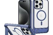 For Apple iPhone 15 Pro Max Aokus Magsafe Smudge Proof Stand Case Blue