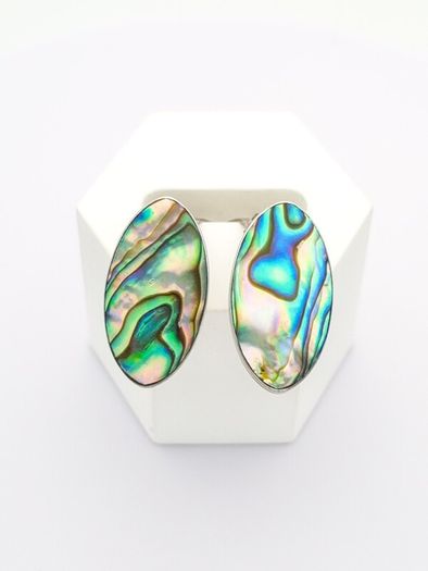Vintage Abalone Sterling Silver Clip On Earrings