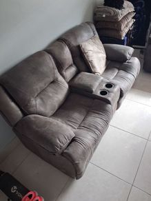 Charcoal leather & fabric suite 3, 2, 1