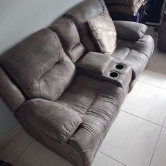 Charcoal leather & fabric suite 3, 2, 1
