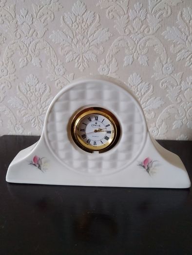Irish Parian Donegal China "Rose" Mantle Clock and Candle Holder