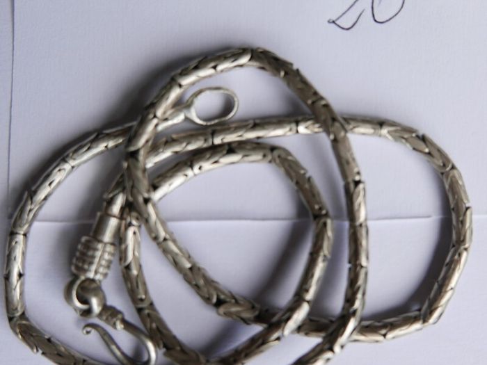 Vintage heavy 925 Sterling Silver 5mm round Byzantine Chain Necklace length 20" - 39g