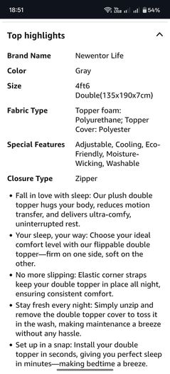 Fabulous New 7cm  Memory Foam Mattress Topper with 125-Night Sleep Trail Double(135x190x7cm) Silver Grey