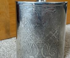 Scottish Piper Pewter Flask with Celtic Design