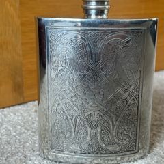 Scottish Piper Pewter Flask with Celtic Design
