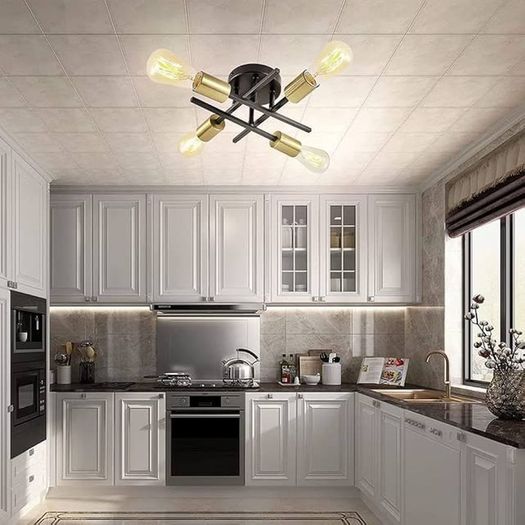 NEW SALE | Vintage Sputnik Ceiling Light Fixtures, Modern Black 4-Light Chandelier Ceiling Lights Industrial Semi Flush Mount Ceiling Lamp for Bedroom Living Room