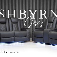 Ashbyrne Electric Leather Recliner Sofa Set + Cooling Cupholders