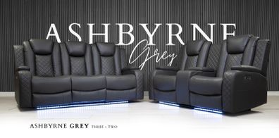 Ashbyrne Electric Leather Recliner Sofa Set + Cooling Cupholders