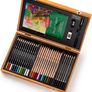 Wooden Gift Box, Complete 35 Piece Art Set with Colouring Pencils, Pastels & Accessories, Ideal Collection for Drawing, Sketching & Crafts, Premium Hobbyist Quality Kit (FREE POSTAGE) Image 3