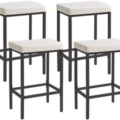 66 cm Bar Stools Set of 4, White Breakfast Barstools, Kitchen Bar Stool Chairs with Metal Leg for Kitchen