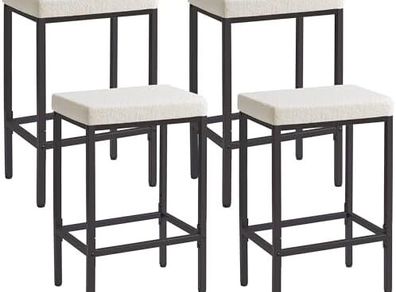 66 cm Bar Stools Set of 4, White Breakfast Barstools, Kitchen Bar Stool Chairs with Metal Leg for Kitchen