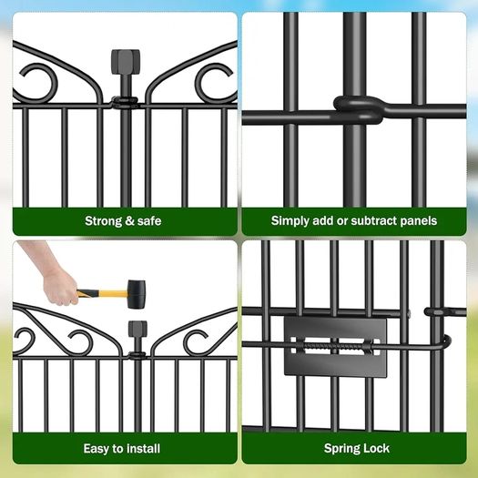 12 Panel No Dig Decorative Garden Fence with Gate - 107cm H x 8.1 m L, Tall Animal Barrier for Dogs Rabbits, Rustproof Metal Wire Panels for Yard, Patio, and Outdoor Border Use