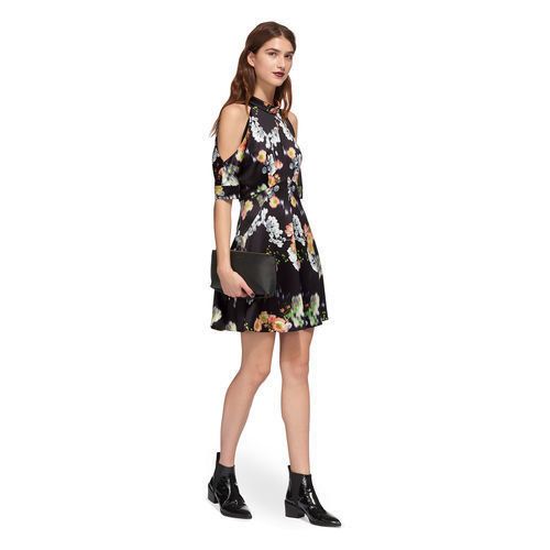 WHISTLES Floral Print Cold Shoulder Silhouette Dress