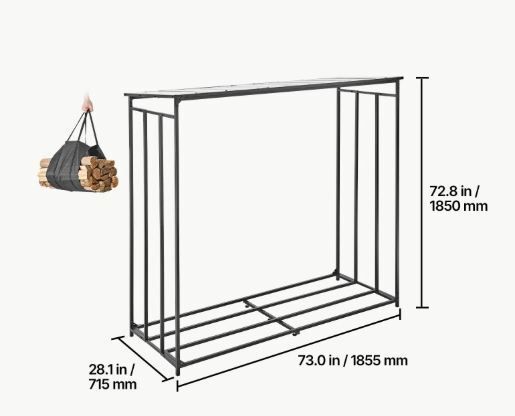 6FT Heavy Duty Firewood Rack 3/8 Cord Outdoor Log Holder, 730kg Capacity, Black Carbon Steel Wood Storage Stand