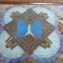 Vintage Brazilian Inlaid Iridescent Morpho Butterfly Wing Hardwood Tray Image 4