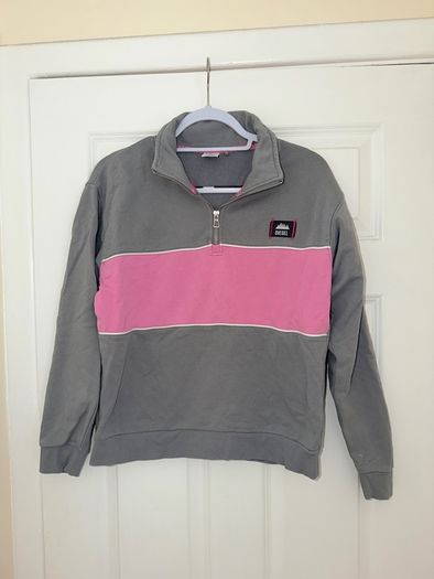 Diesel Women's Quarter Zip Sweatshirt in Grey and Pink - size XS