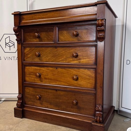 Victorian Scottish Flame Mahogany Chest Of Drawers